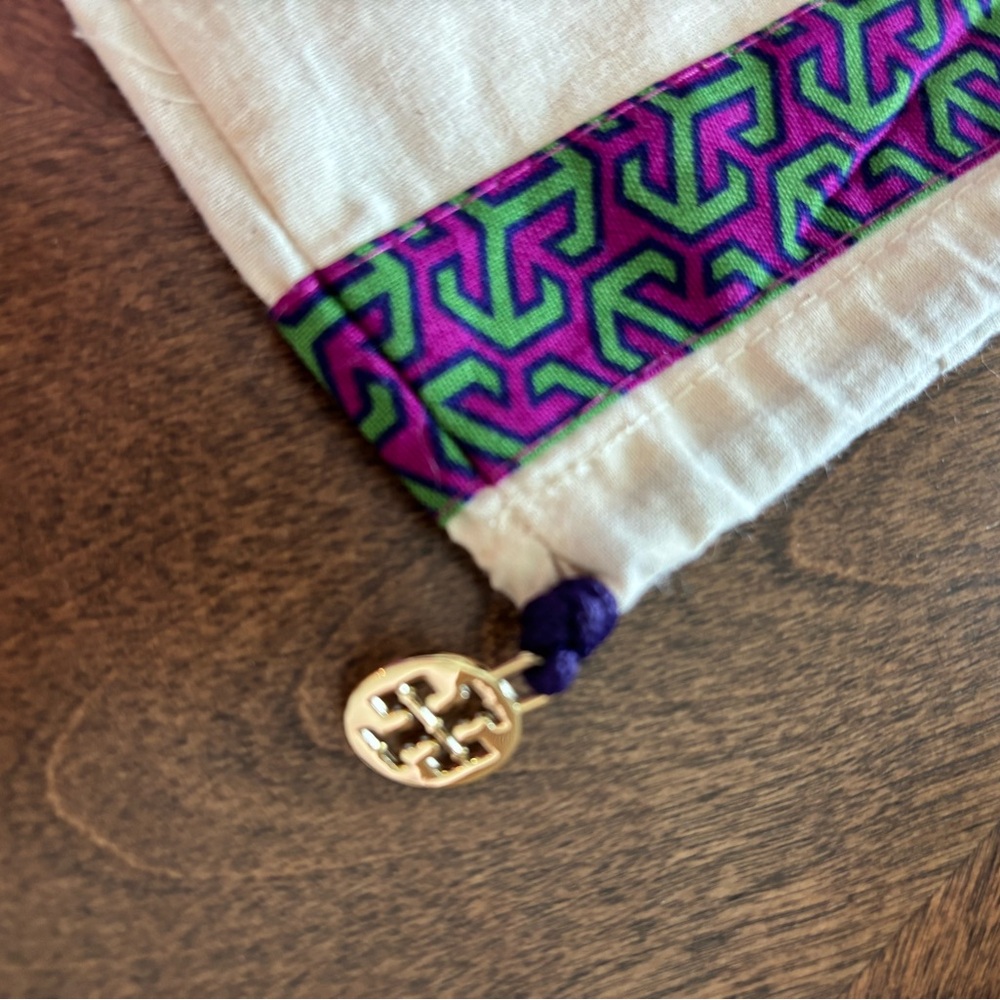 Tory Burch dust bag. Cream canvas with Purple and Green trim. 14”x18”